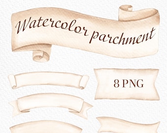 Aquarell Pergament Banner Clipart: Hochzeit & Geburtstag (PNG, Digital Download)