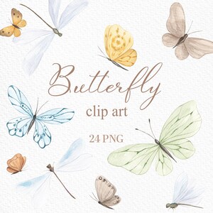 Aquarelle papillon Clipart, PNG pour baby shower, papillons bohèmes, insectes floraux, fête d'enfants, faire-part de mariage, dessiné à la main