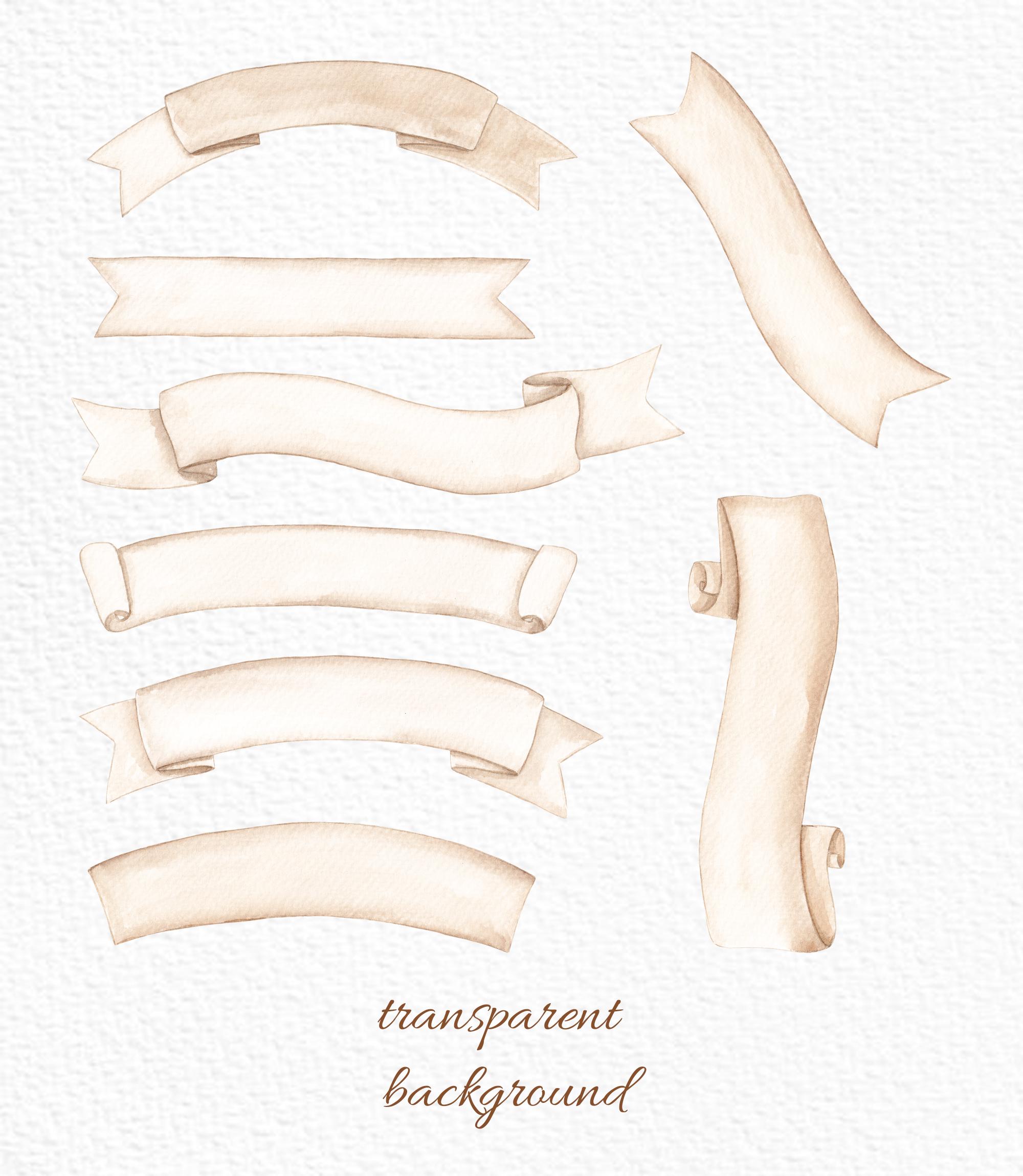 Watercolor Parchment, Ribbon Banners, Clipart, Birthday Party Banners ...