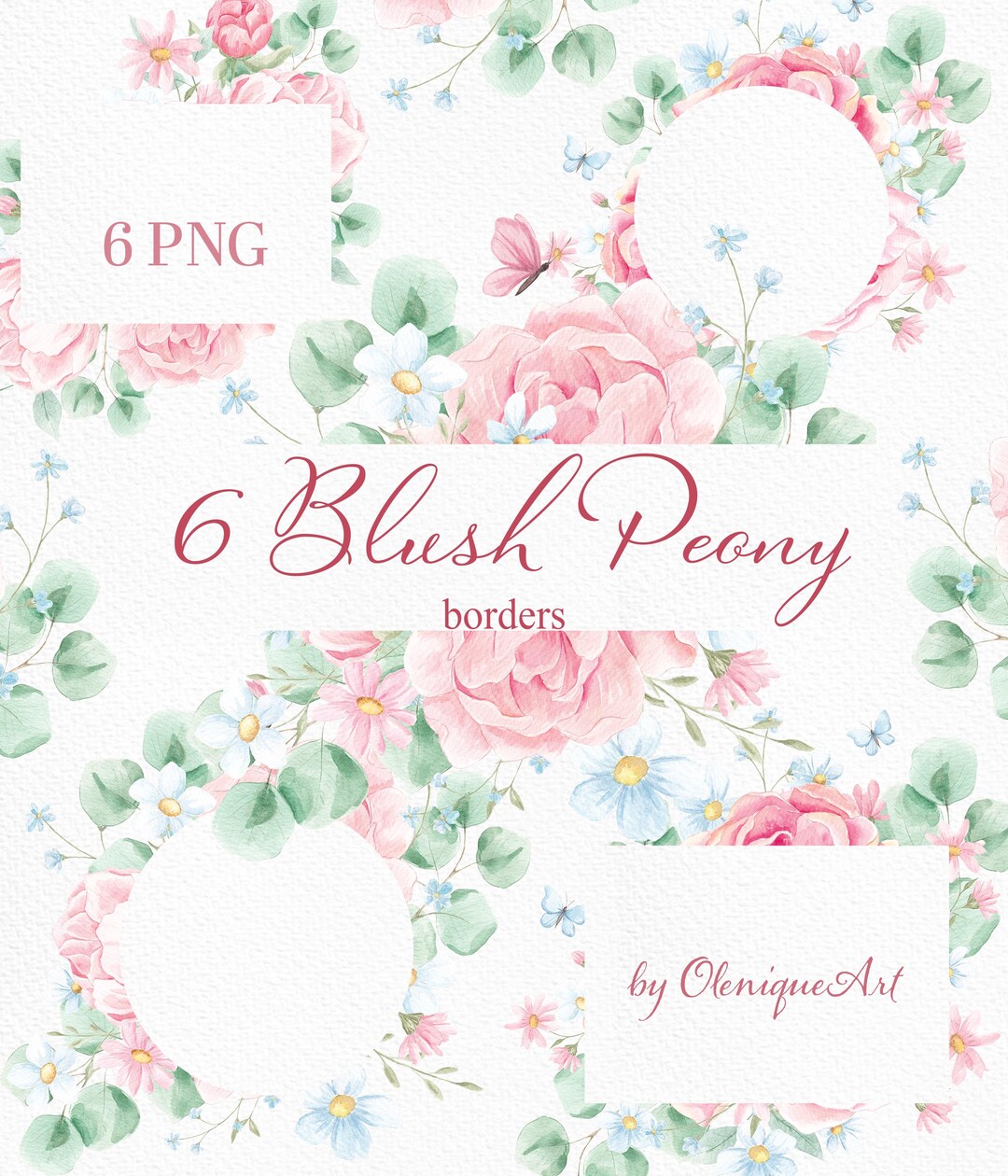 Watercolor Peony Flower Frame Clipart: Romantic Floral Border PNG ...