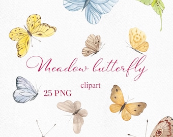 Watercolor Butterfly Clipart: Hand-Drawn Floral Insects, Nature (25 PNG, digital file)