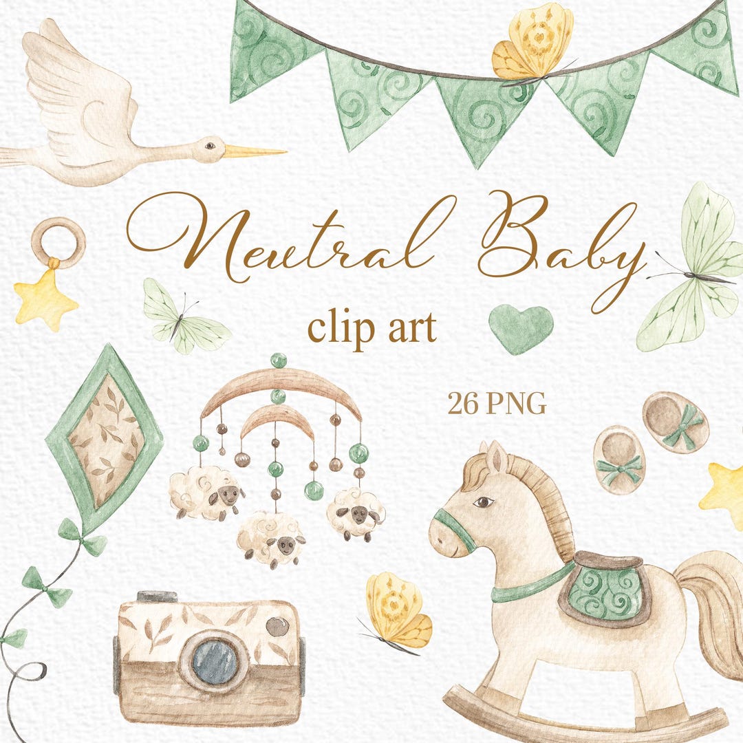 Watercolor Neutral Baby Clipart: Boho Nursery PNG Elements Gender ...