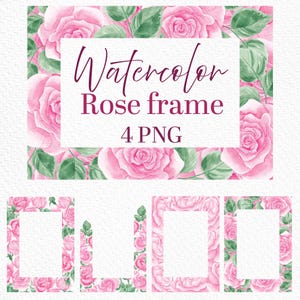 Pink roses frame, Watercolor floral frame, Watercolor, Blush roses, Clipart, Floral borders, Pink flower, Border clipart, Digital frame