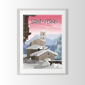 Plakat Saint-Veran, Plakat Saint-Veran, Plakat Stadt Frankreich, Plakat Reise Frankreich, Plakat Queyras, Souvenir Saint-Véran