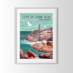 affiche Cote de granit rose, affiche Bretagne, poster Bretagne, poster Perros Guirec, affiche ville de france, affiche Perros Guirec
