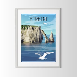 Cartel de Etretat, cartel de Etretat, ciudad de Francia, cartel de Normandía, recuerdo de Etretat, vintage