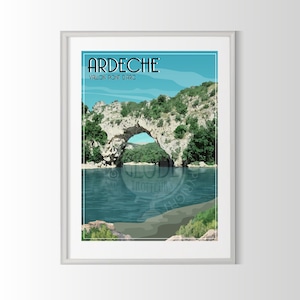 Ardeche-Plakat, Ardeche-Plakat, französisches Stadtplakat, Ardeche-Souvenir, Vallon Pont d'Arc, Vallon Pont d'Arc-Plakat
