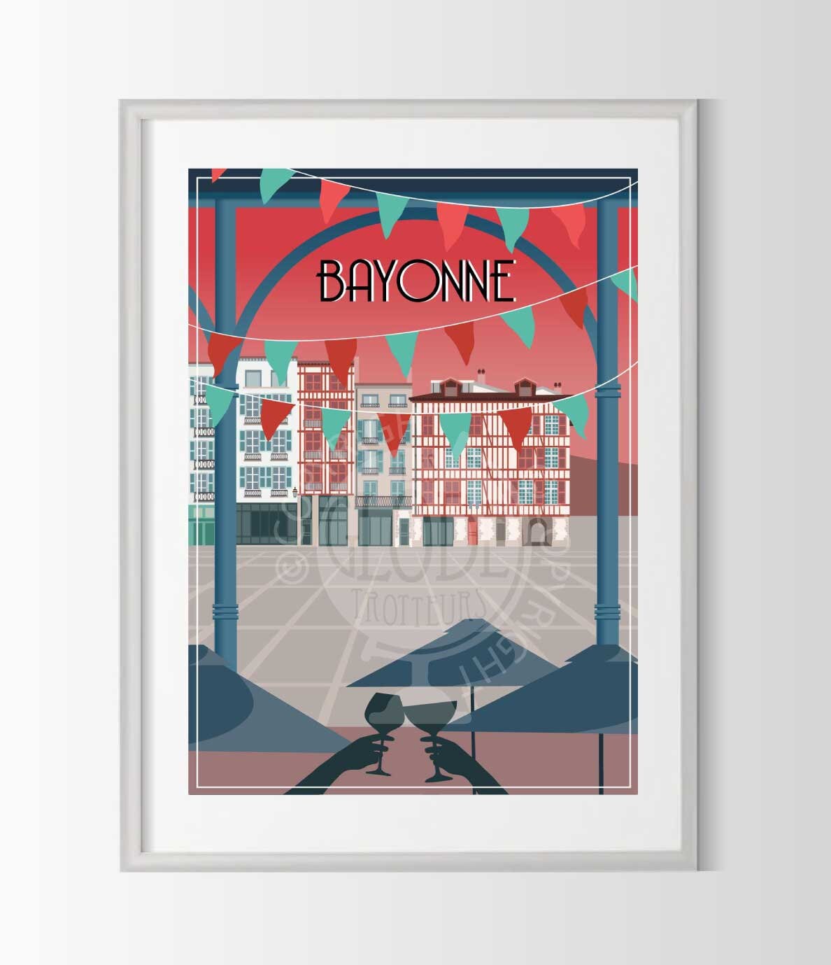 Affiche Bayonne, Poster Affiche Ville de France, Travel Sud Ouest, Fêtes Feria