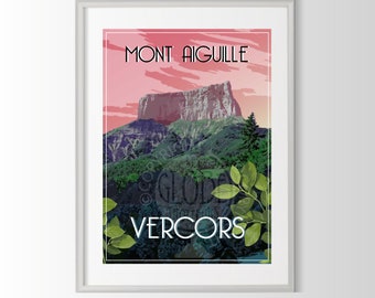 Vercors poster, Vercors poster, Vercors souvenir, Mont Aiguille, Mont Aiguille poster, France region poster