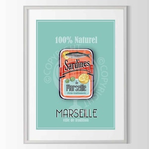 Marseille poster, sardines poster, city of France poster, Marseille poster, city of France poster, sardine poster