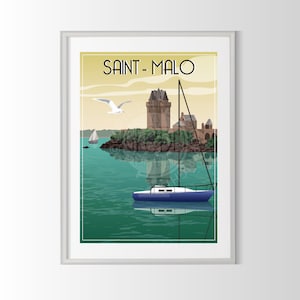 Cartaz de Saint-Malo, cartaz de Saint-Malo, cartaz da cidade francesa, lembrança de Saint-Malo, Bretanha, cartaz decorativo