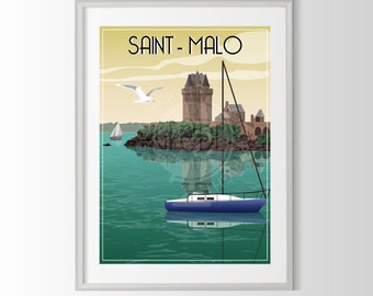 Póster de Saint-Malo, póster de Saint-Malo, póster de la ciudad francesa, recuerdo de Saint-Malo, Bretaña, póster decorativo