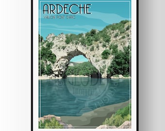 Ardèche poster, Ardèche city poster, Ardèche souvenir, Vallon-Pont-d'Arc, Vallon-Pont-d'Arc poster