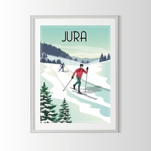 Jura poster, Jura poster, Jura souvenir, Jura gift, ski, snow, France region poster