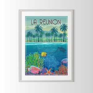 Reunion poster, Meeting poster, Reunion souvenir, diving poster, France region poster, diving poster, Reunion Island