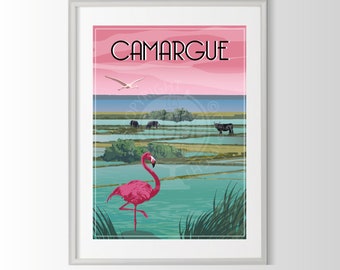 Póster de la Camarga, póster de la Camarga, recuerdo de la Camarga, regalo de la Camarga, póster de la región de Francia