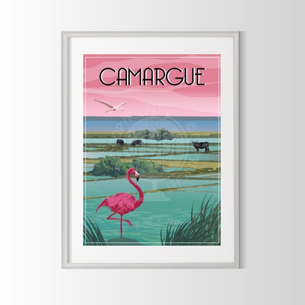 affiche Camargue, poster Camargue, souvenir Camargue, cadeau Camargue, affiche région de France