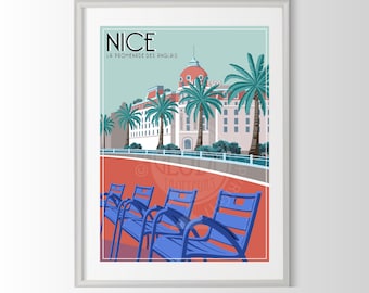 affiche Nice,poster ville de france, poster Nice, affiche ville de france, affiche côte d'azur, travelposter, souvenir de Nice