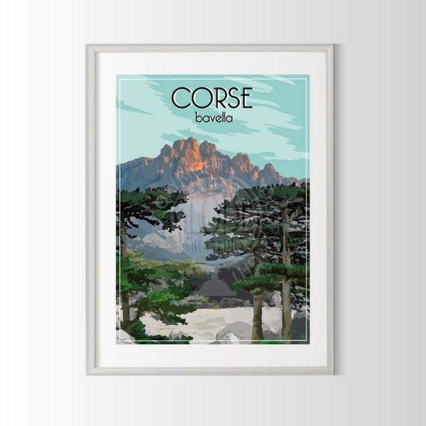 affiche Corse ,poster Corse, souvenir Corse, cadeau Corse, affiche région de France, bavella, aiguilles de bavella, col de bavella