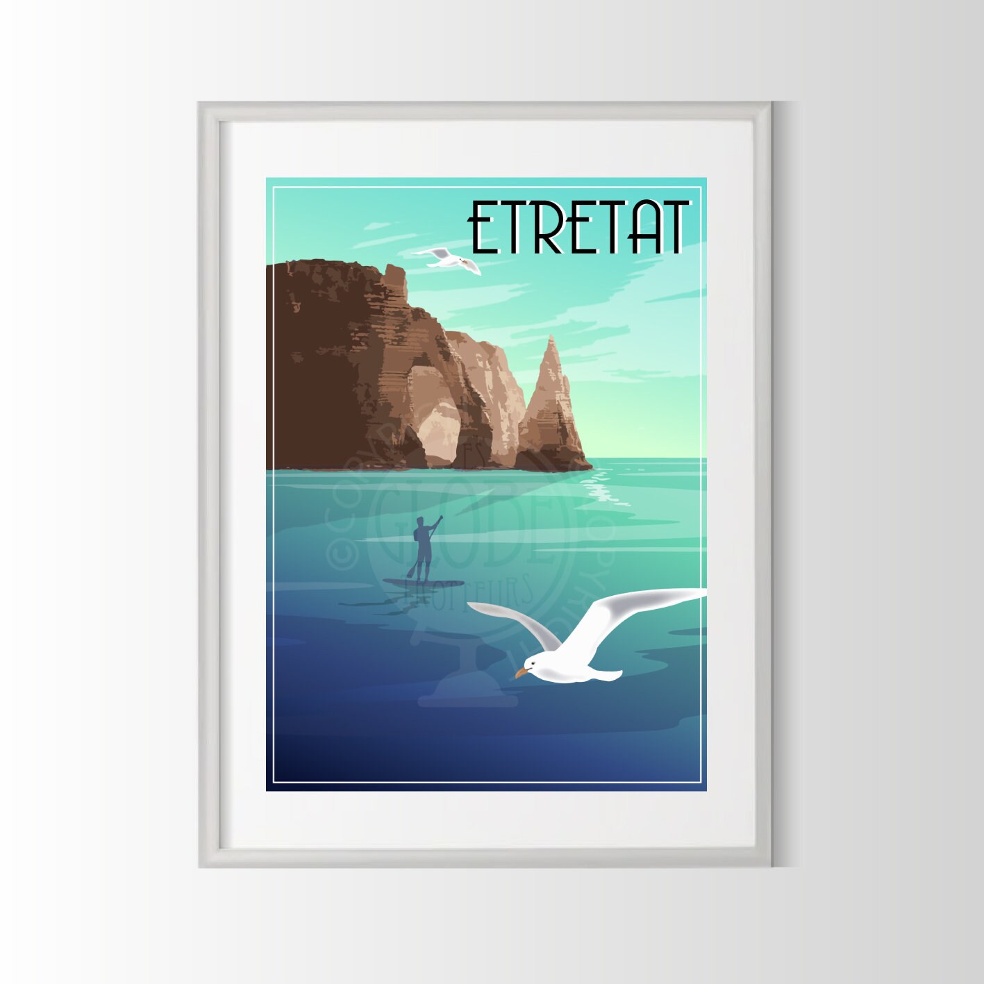 Affiche Etretat, Poster Ville de France, Affiche Normandie, Souvenir Vintage
