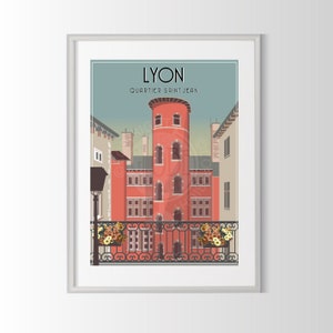 lyon poster, saint jean district, france city poster, lyon souvenir, vintage poster
