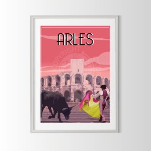 Arles poster, Arles poster, Arles souvenir, Arles gift, France region poster, arenas, bullfight