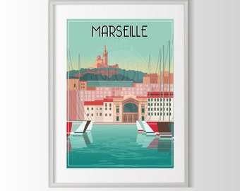 poster Marseille, old port, poster city of france, poster Marseille, poster  city of france