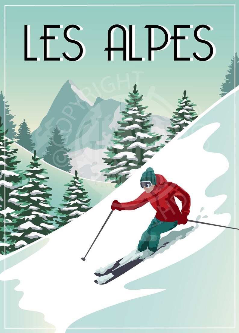 Alps Poster, Alps Souvenir, Alps Gift, Skiing, Snow, France Region ...