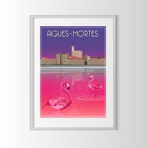 Camargue poster, Camargue poster, Aigues-mortes poster, travel poster france poster Aigues-mortes
