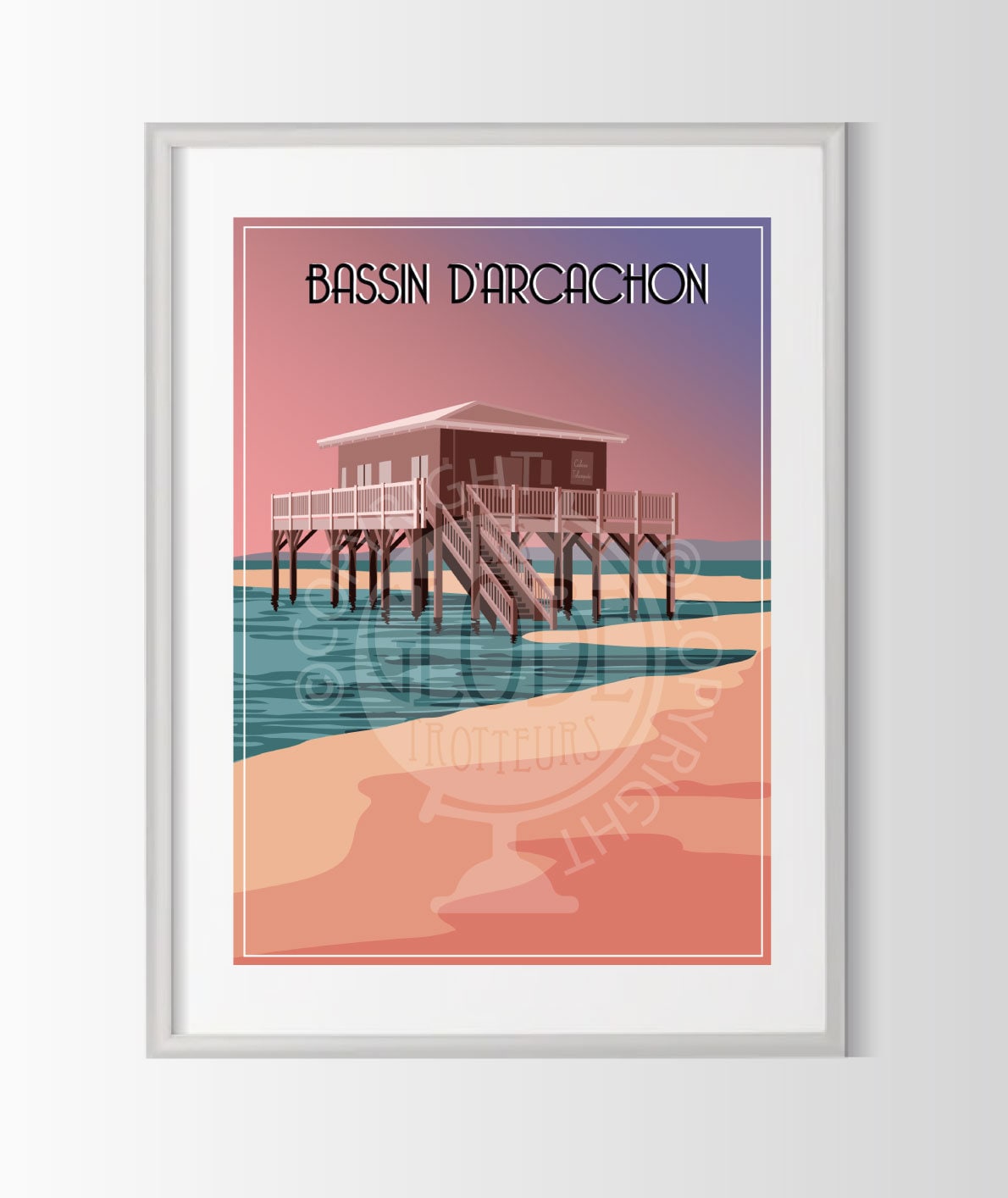 Affiche Bassin d'arcachon, Poster Ville de France, Poster d'arcachon, Affiche Sud-Ouest