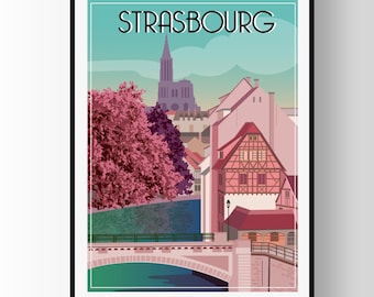 Strasbourg city poster, Strasbourg poster, Strasbourg souvenir, Strasbourg gift, France region poster