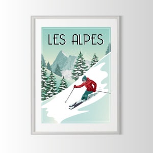 Alps poster, Alps poster, Alps souvenir, Alps gift, skiing, snow, France region poster