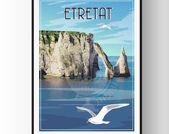 Etretat poster, Etretat town poster, French town poster, Normandy poster, Etretat souvenir, vintage