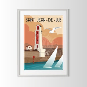 Cartel de San Juan de Luz, cartel de San Juan de Luz, recuerdo de San Juan de Luz, cartel de la ciudad de Francia, cartel de viaje a Francia