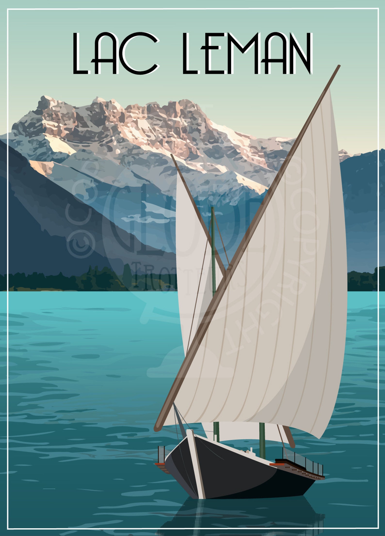 Lake Geneva Poster, Lake Geneva Poster, Lake Geneva Souvenir, Lake Geneva Gift, France Region