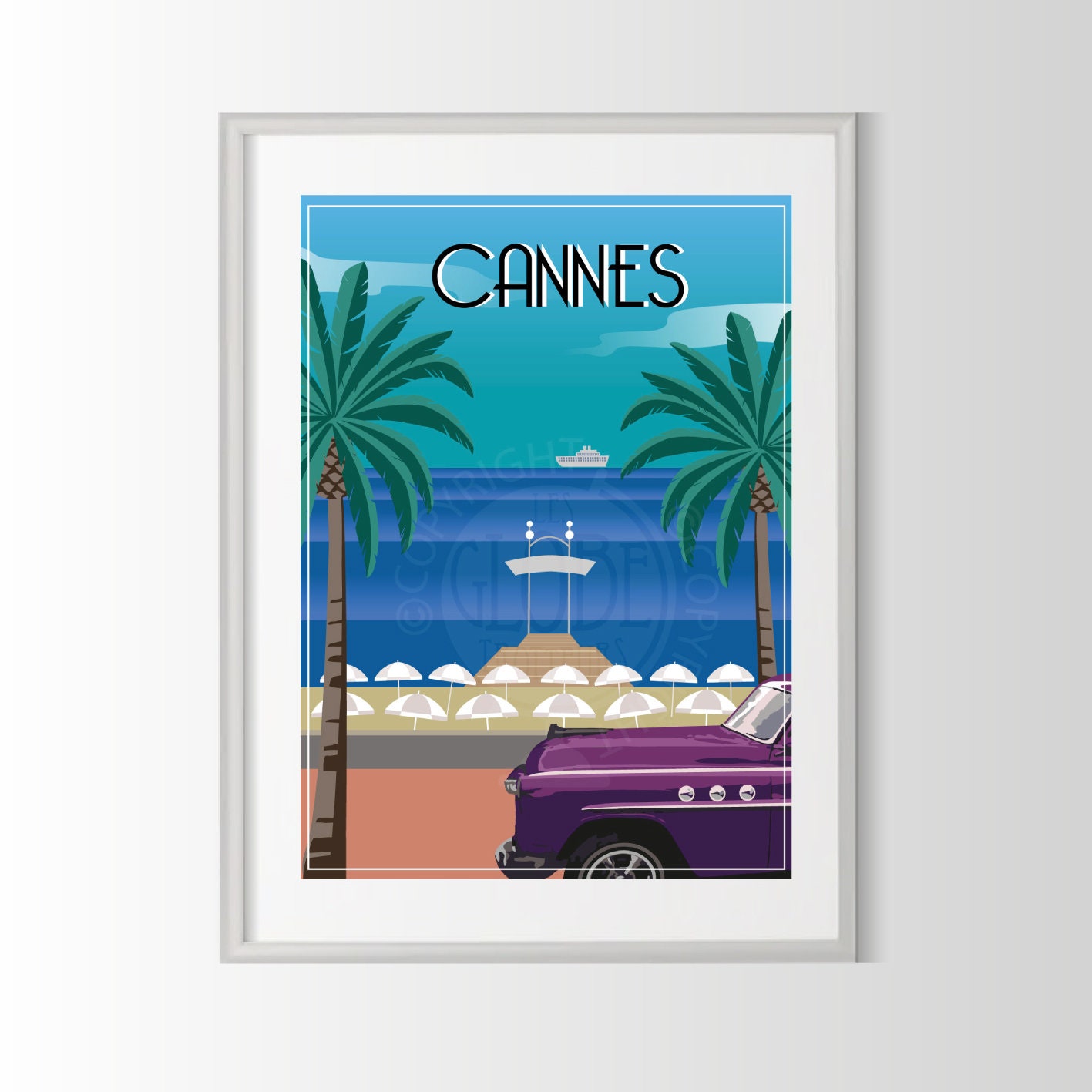 Cannes poster, Cannes poster, city of France poster, Cannes souvenir, Cannes Festival, decorative poster, Cannes souvenir, Cote d'Azur