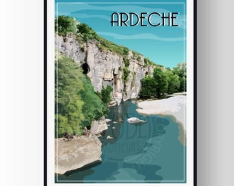 Ardèche poster, Ardèche city poster, Ardèche souvenir