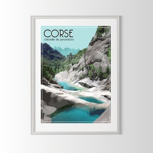 Corsica poster, Corsica poster, Corsica souvenir, Corsica gift, France region poster, purcaraccia waterfalls, Bavella poster