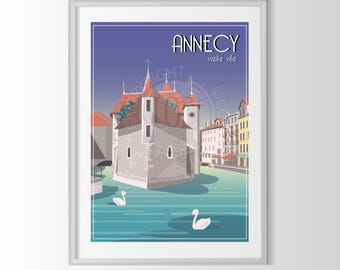 affiche Annecy, la vieille ville, poster ville de france, poster Annecy, affiche ville de france, souvenir Annecy