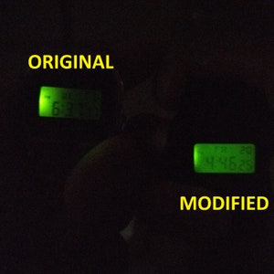 Comparison of the original unevenly illuminated LCD on the left with the more evenly lit modified backlight on the right.