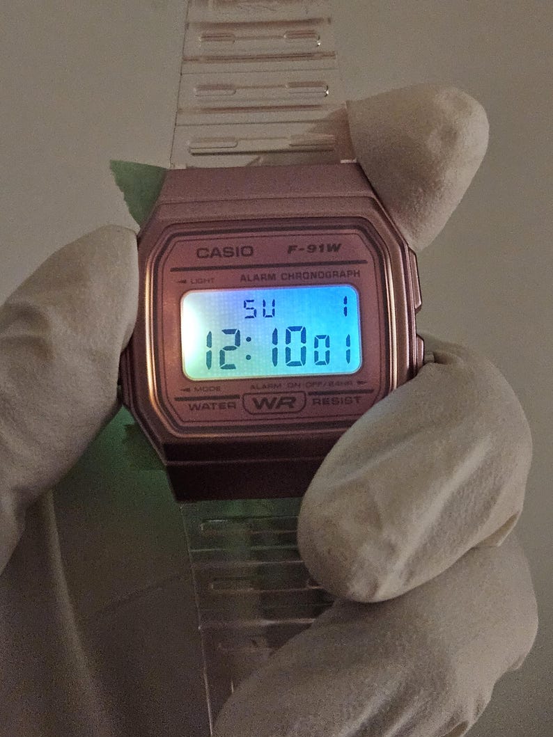 Prebuilt Modified Casio F-91W with Backlight Spreader and LED Replacement, Engraved Caseback image 9