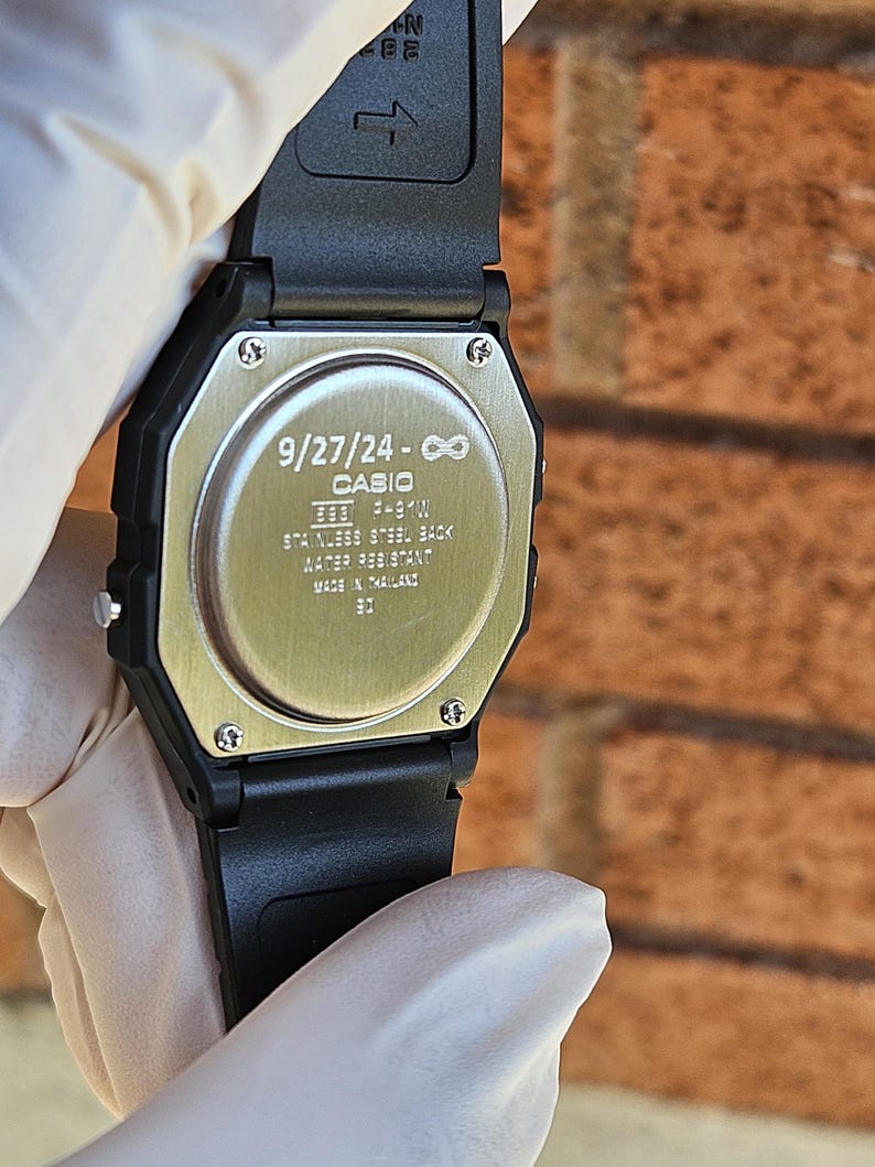 Prebuilt Modified Casio F-91W with Backlight Spreader and LED Replacement, Engraved Caseback image 20