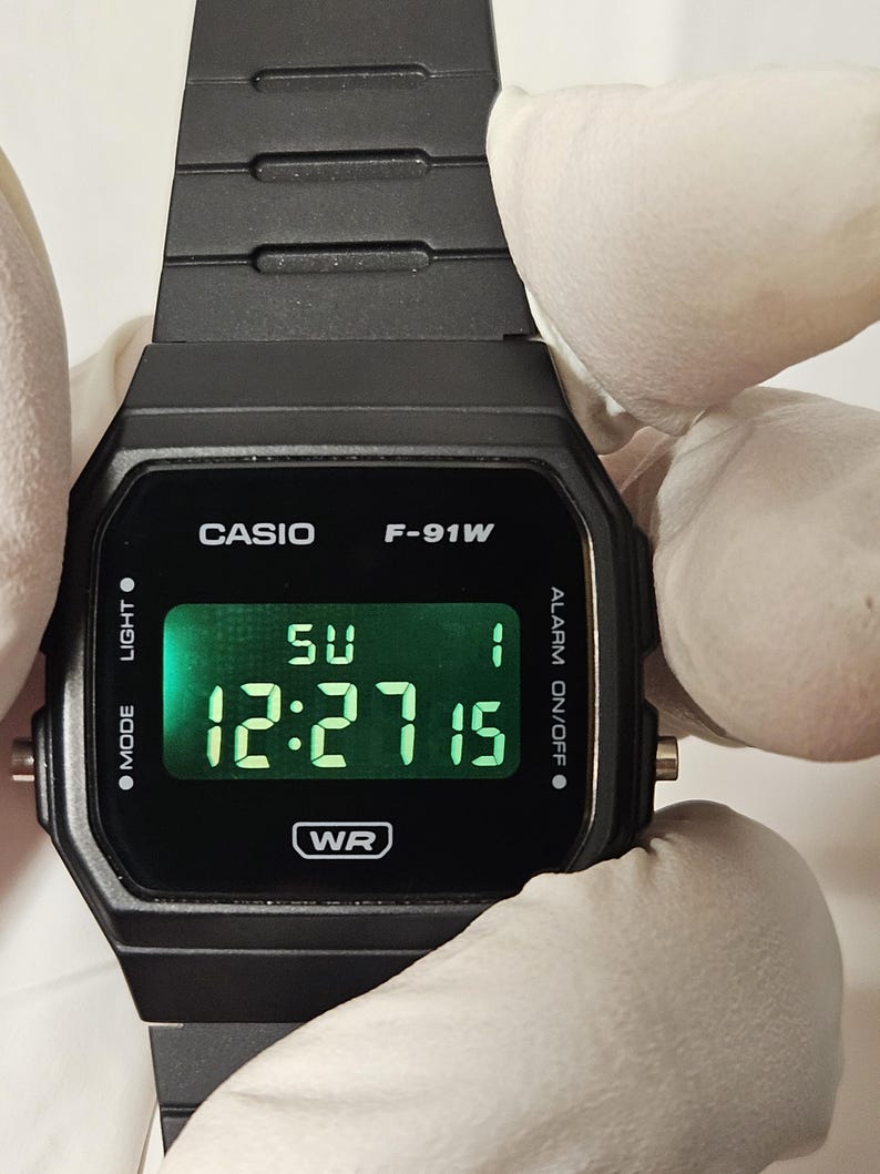 Prebuilt Modified Casio F-91W with Backlight Spreader and LED Replacement, Engraved Caseback image 15