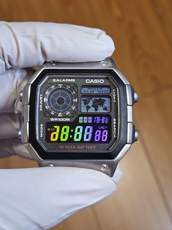 Casio A158W Modified With Rainbow Digits on Mirrored Lcd (v2.0) - Etsy