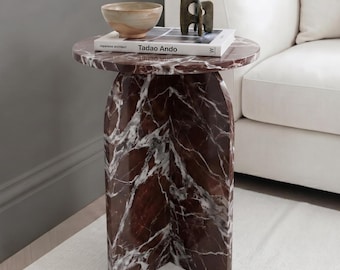 Rosso Levanto marmeren sokkel bijzettafel, architectonisch lade-accent meubilair, marmeren salontafel, tafel, marmeren bijzettafel, tafel
