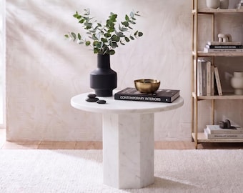 Carrara witmarmeren bijzettafel sokkel, architectonisch blad-top woondecoratie, marmeren bijzettafel, marmeren salontafel, marmeren tafel