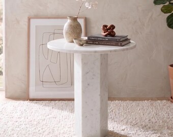 Carrara witmarmeren bijzettafel sokkel, architectonisch blad-top woondecoratie, marmeren bijzettafel, marmeren salontafel, marmeren tafel