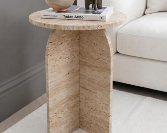 Travertijn marmeren sokkel bijzettafel, architectonisch blad-top woondecoratie, marmeren bijzettafel, marmeren salontafel, marmeren tafel