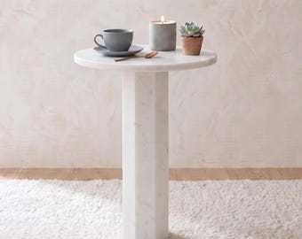 Carrara witmarmeren bijzettafel sokkel, architectonisch blad-top woondecoratie, marmeren bijzettafel, marmeren salontafel, marmeren tafel