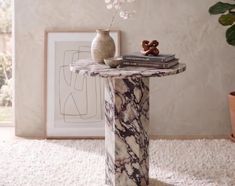 Calacatta zeshoekige salontafel altviool , salontafel natuurlijk marmer , zeshoekige stenen bijzettafel , marmeren bijzettafel , plint , bijzettafel